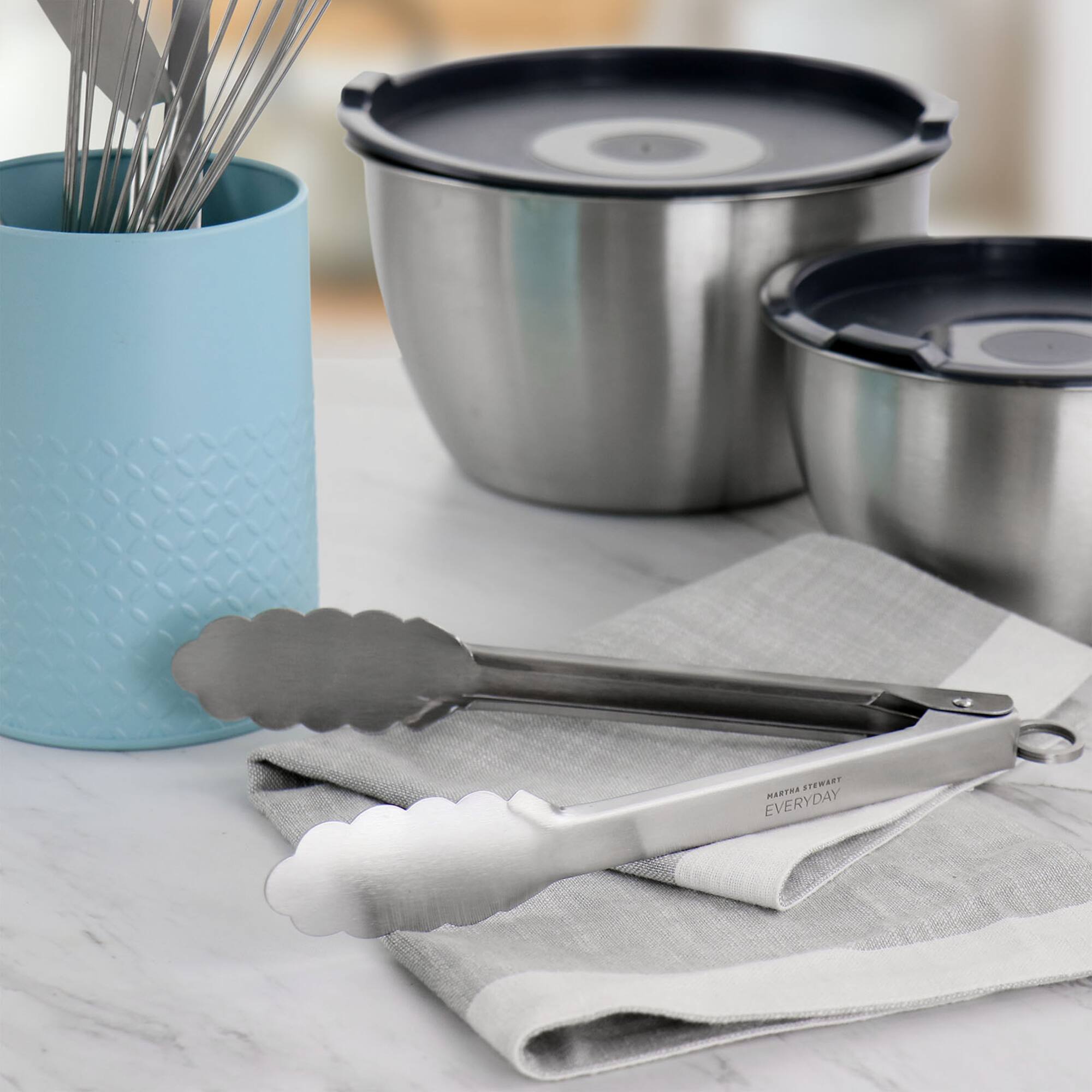 Martha Stewart Everyday Stainless Steel Easy-Lock Tongs
